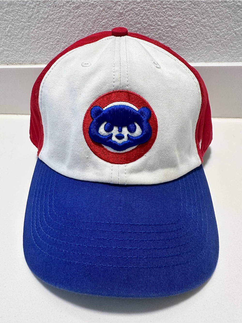 Tricolor Baseball Cap with Embroidered Bear Patch - Red, White & Blue